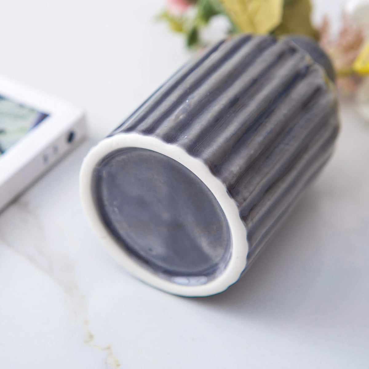 3er Set Blau Glasierte Keramikvasen für Hochzeit und Wohndeko